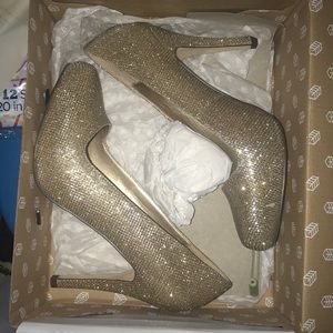 Silver/ gold heels warn at prom for an hour
